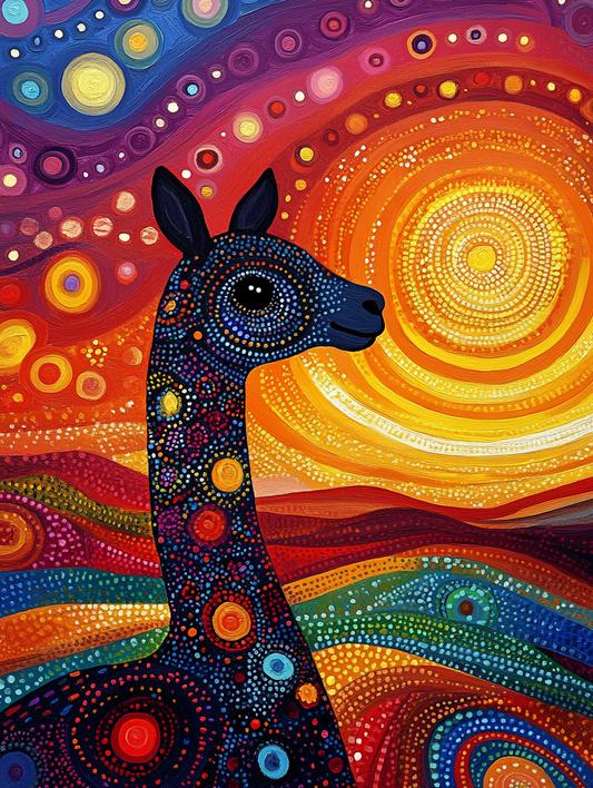 the silhouette of a alpaca with an abstract colorf Expressive surreal Poster # F024835