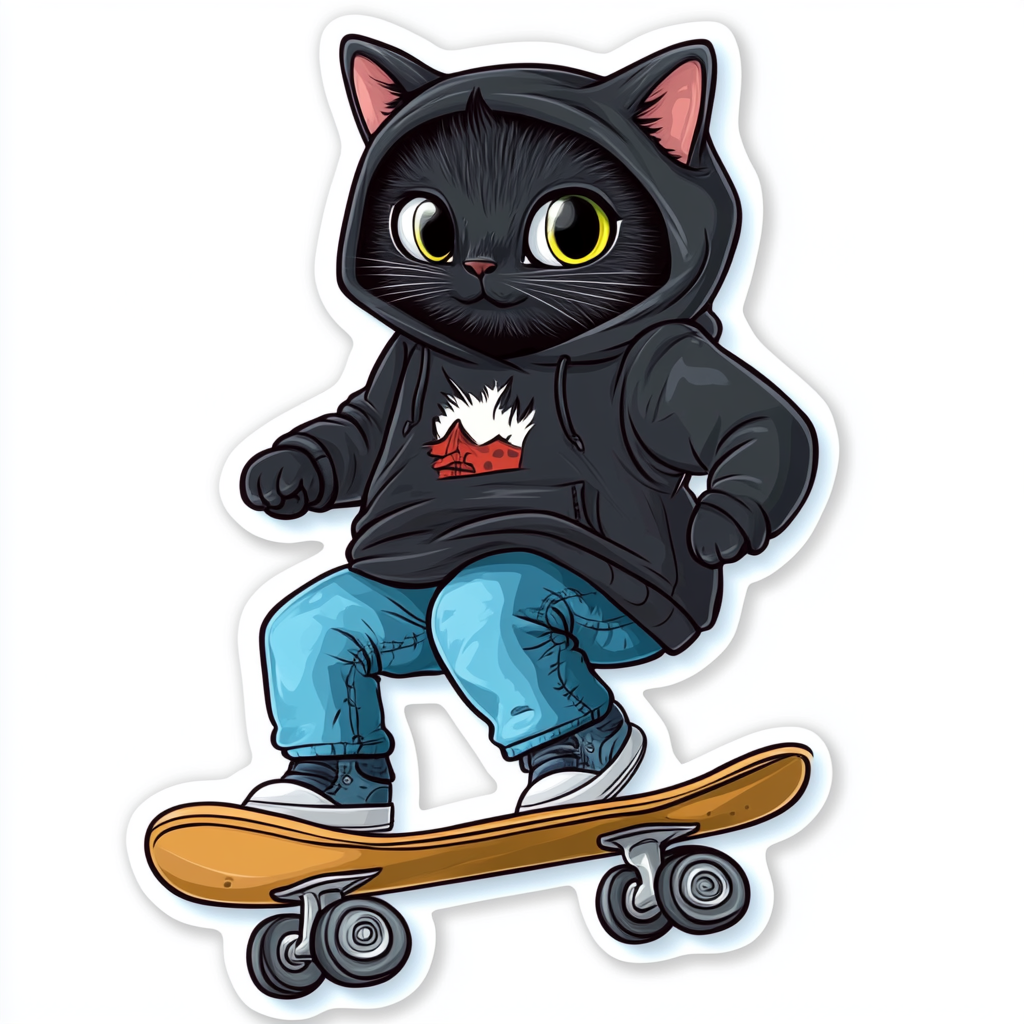 Cat wearing jeans and a hoodie skateboard Vinyl Decal Sticker for Car, Laptop, Tumbler and more # F025792