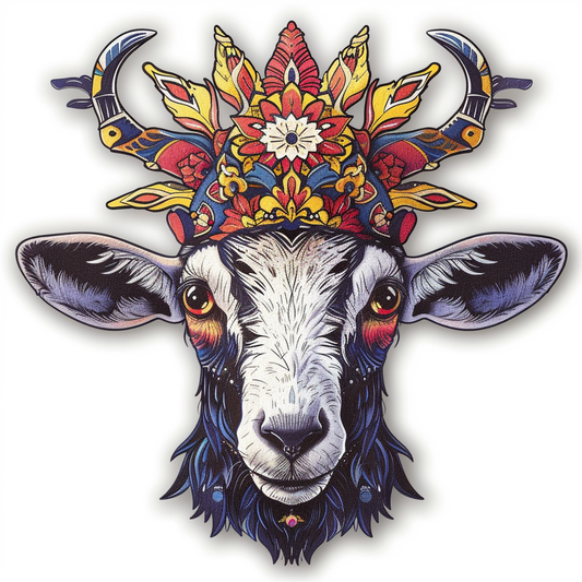 Goat Crowned majestic Expressive surreal Vinyl Decal Sticker for Car, Laptop, Tumbler and more # F020525-4" x 4"