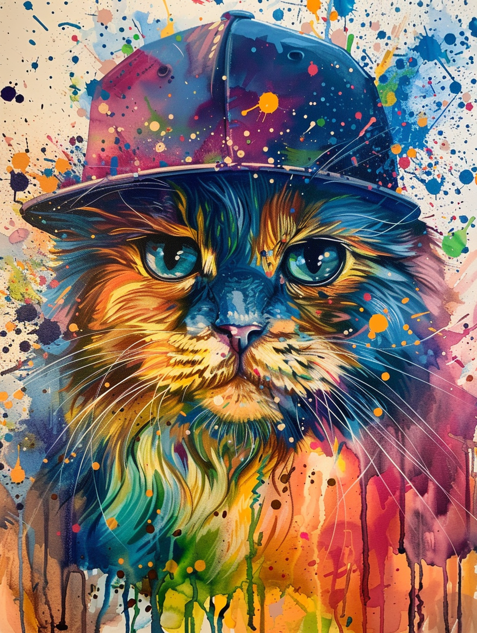 colorful space Himalayan cat with a hat Expressive surreal Poster # F025269