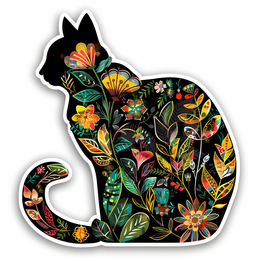 American Shorthair Cat floral majestic Expressive surreal Vinyl Decal Sticker for Car, Laptop, Tumbler and more # F018558