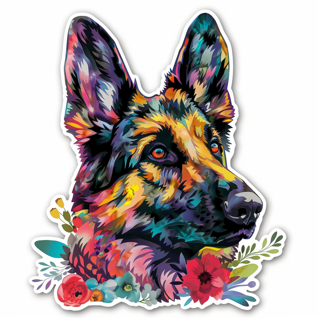 German Shepherd Dog floral Vinyl Decal Sticker for Car, Laptop, Tumbler and more # F011459