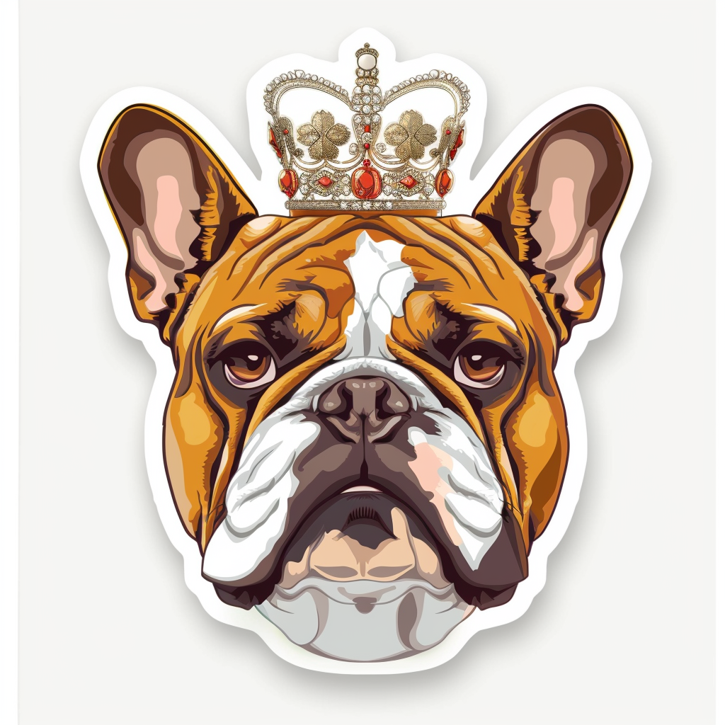 Sticker of a Bulldog Dog crowned majestic Expressive surreal Vinyl Decal Sticker for Car, Laptop, Tumbler and more # F017285
