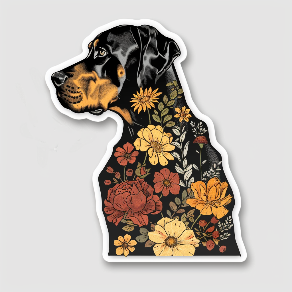 Doberman Pinscher Dog floral majestic Expressive surreal Vinyl Decal Sticker for Car, Laptop, Tumbler and more # F019419-4" x 4"