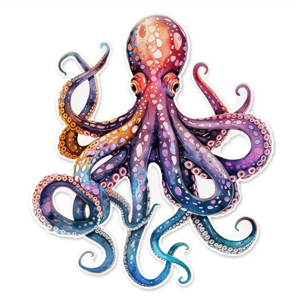 Sticker of a Octopus heartcore majestic Expressive surreal Vinyl Decal Sticker for Car, Laptop, Tumbler and more # F015454
