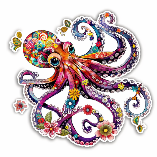 Octopus floral majestic Expressive surreal Vinyl Decal Sticker for Car, Laptop, Tumbler and more # F015552-16" x 16"