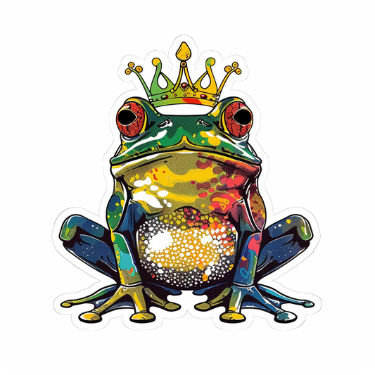 Sticker of a Frog crowned majestic Expressive surreal Vinyl Decal Sticker for Car, Laptop, Tumbler and more # F016663