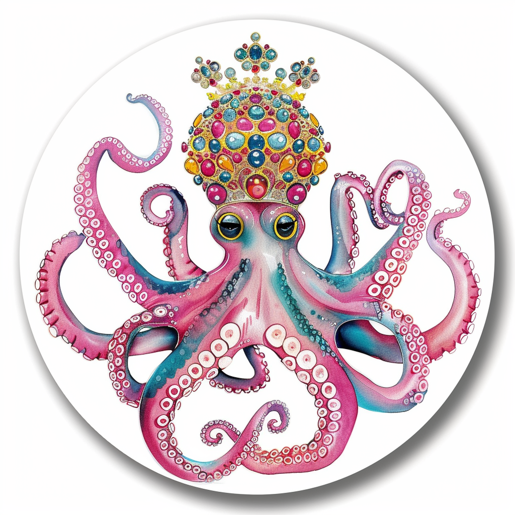 Sticker of a Octopus crowned majestic Expressive surreal Vinyl Decal Sticker for Car, Laptop, Tumbler and more # F015498