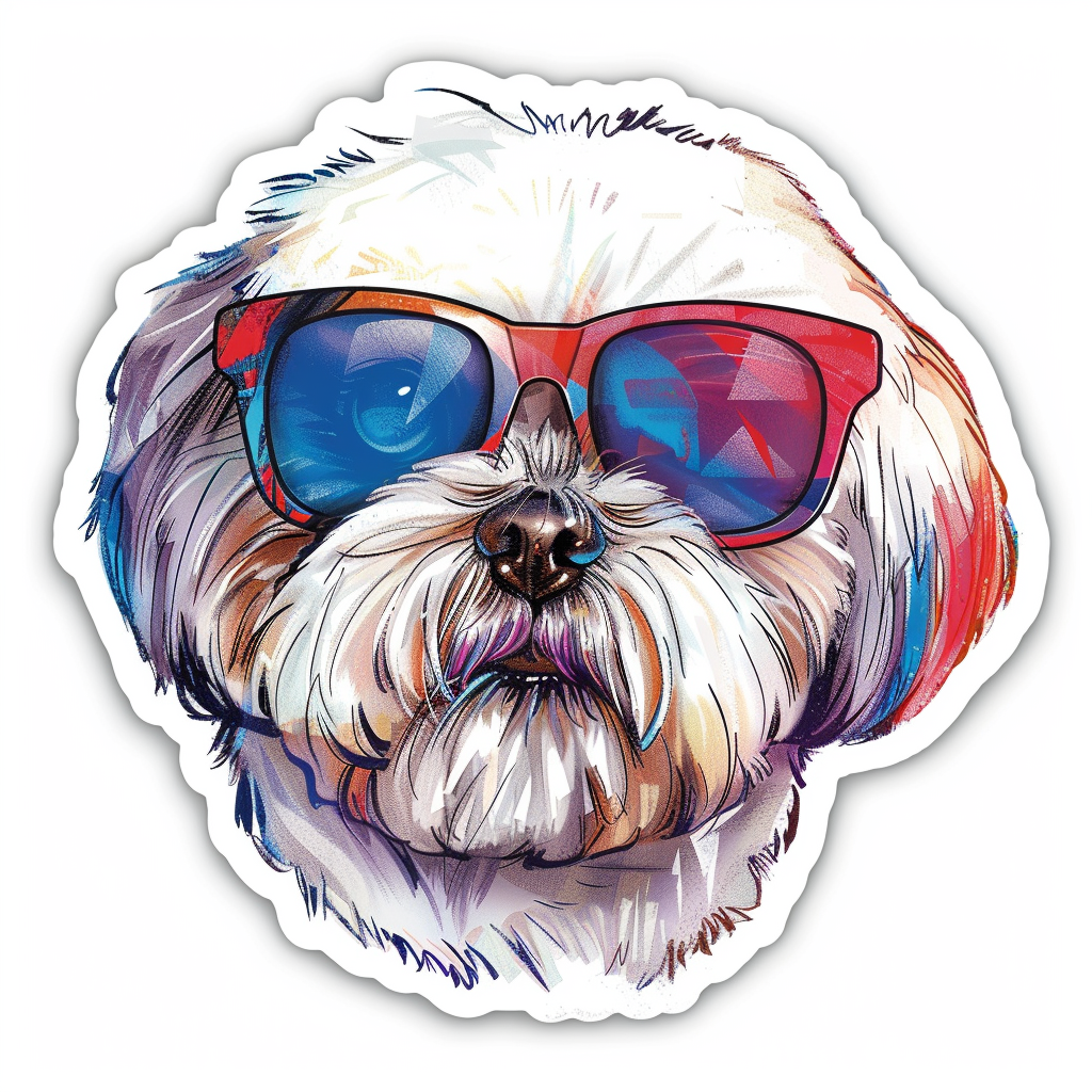 Shih Tzu Dog wearing sunglasses majestic Expressive surreal Vinyl Decal Sticker for Car, Laptop, Tumbler and more # F018754