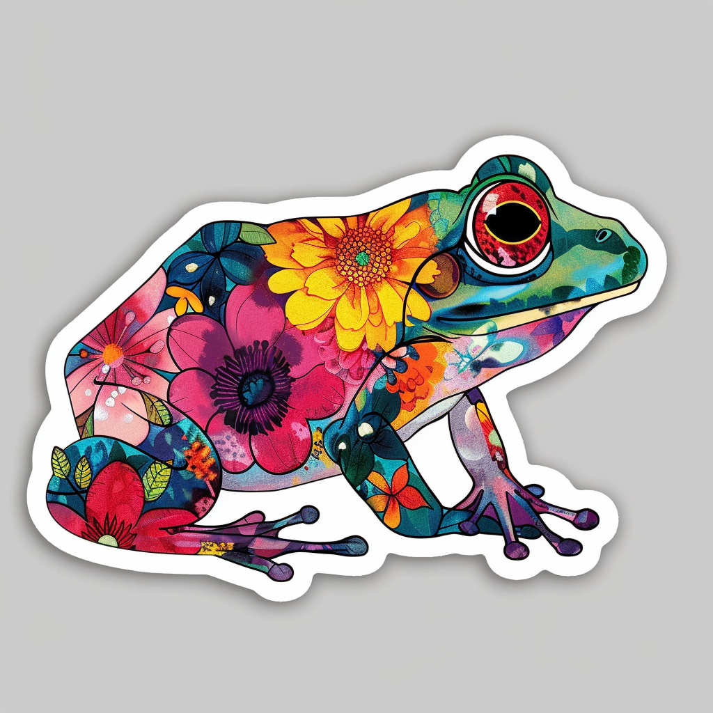 Sticker of a Frog floral majestic Expressive surreal Vinyl Decal Sticker for Car, Laptop, Tumbler and more # F016738