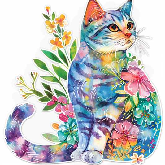 American Shorthair Cat floral majestic Expressive surreal Vinyl Decal Sticker for Car, Laptop, Tumbler and more # F018542