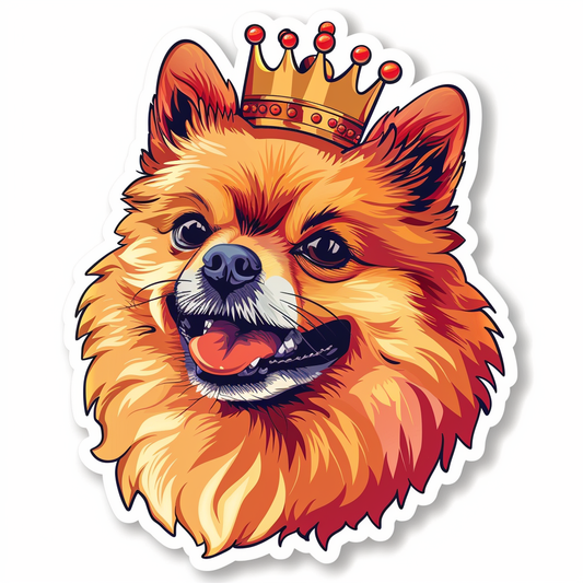 Sticker of a Pomeranian Dog crowned majestic Expressive surreal Vinyl Decal Sticker for Car, Laptop, Tumbler and more # F013937