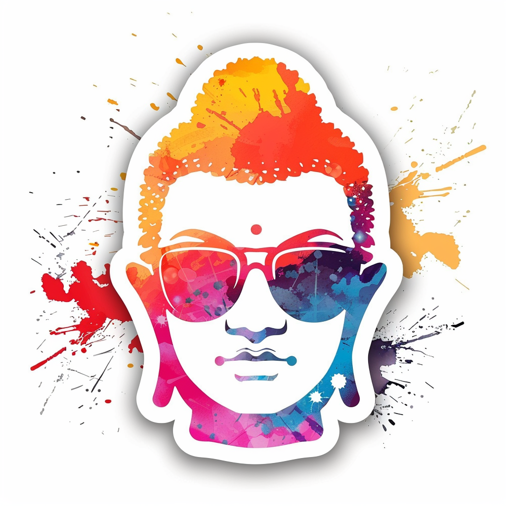 Sticker of a Buddha wearing sunglasses majestic Expressive surreal Vinyl Decal Sticker for Car, Laptop, Tumbler and more # F016851