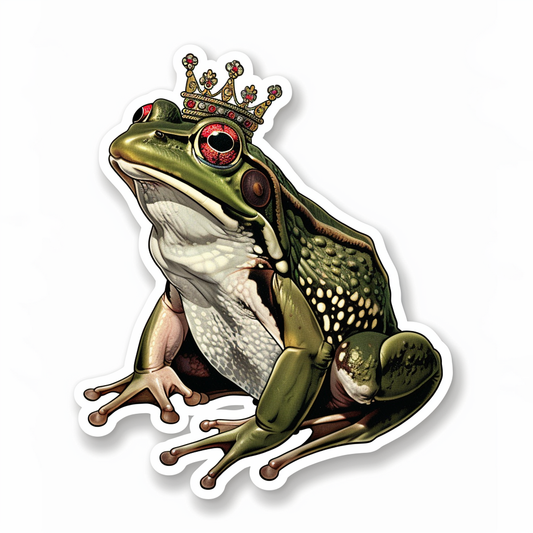 Sticker of a Frog crowned majestic Expressive surreal Vinyl Decal Sticker for Car, Laptop, Tumbler and more # F016672