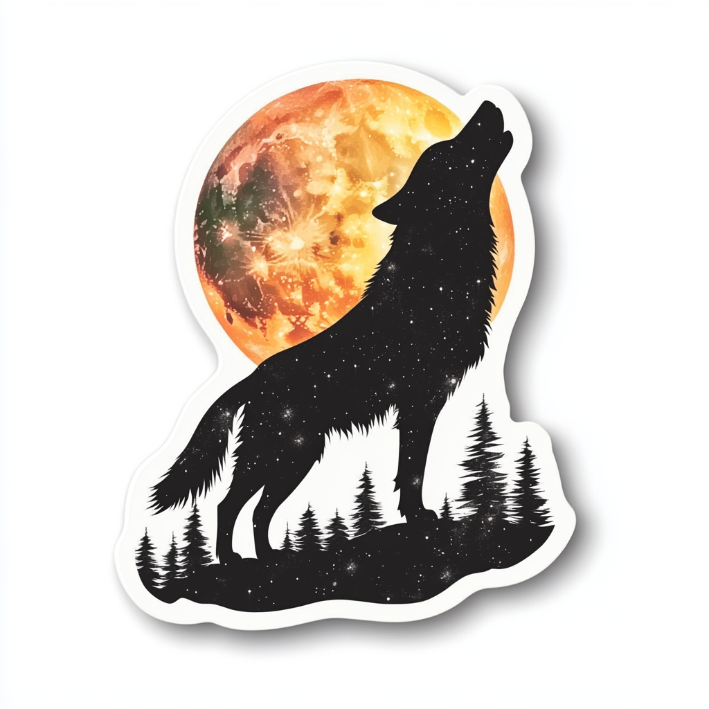 Wolf Moon and Stars Vinyl Decal Sticker for Car, Laptop, Tumbler and more # F025682