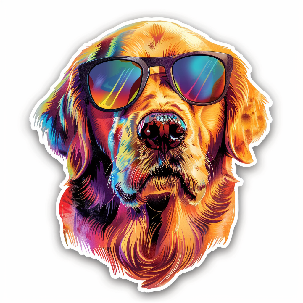 Golden Retriever Dog wearing sunglass Vinyl Decal Sticker for Car, Laptop, Tumbler and more # F010570