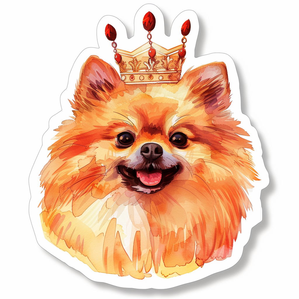 Sticker of a Pomeranian Dog crowned majestic Expressive surreal Vinyl Decal Sticker for Car, Laptop, Tumbler and more # F013935