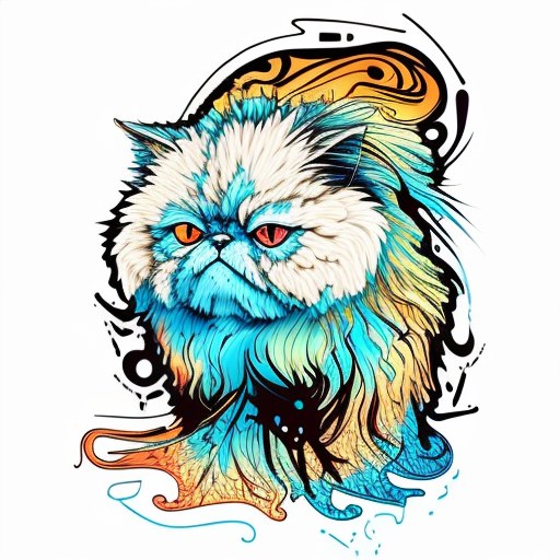 Persian cat with a thick fluffy white Expressive surreal Vinyl Decal Sticker for Car, Laptop, Tumbler and more # F016571