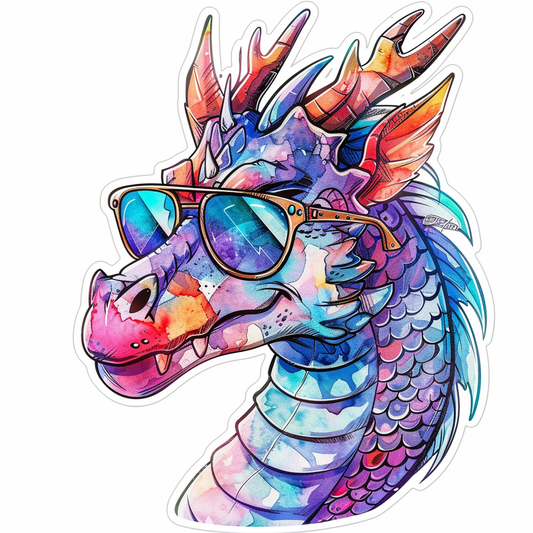Dragon wearing sunglasses majestic Expressive surreal Vinyl Decal Sticker for Car, Laptop, Tumbler and more # F018924