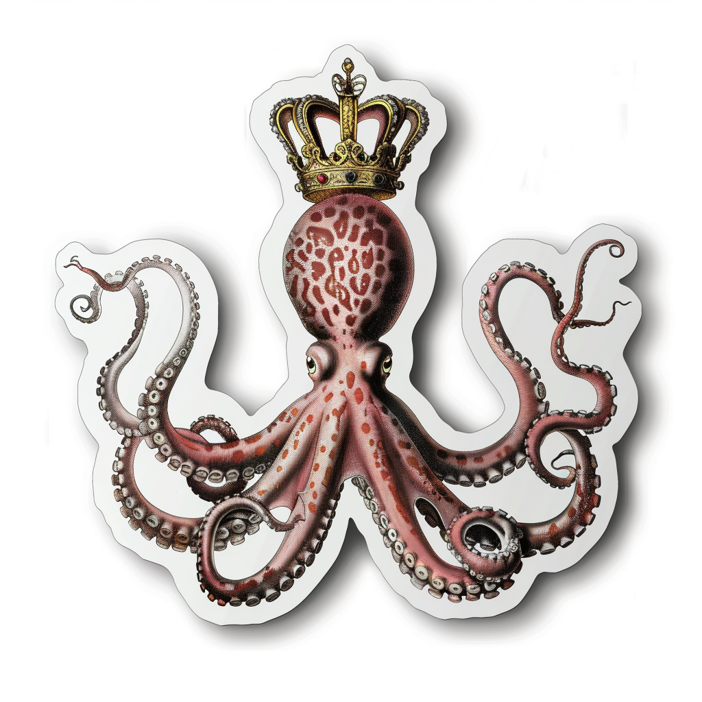 Sticker of a Octopus crowned majestic Expressive surreal Vinyl Decal Sticker for Car, Laptop, Tumbler and more # F015520