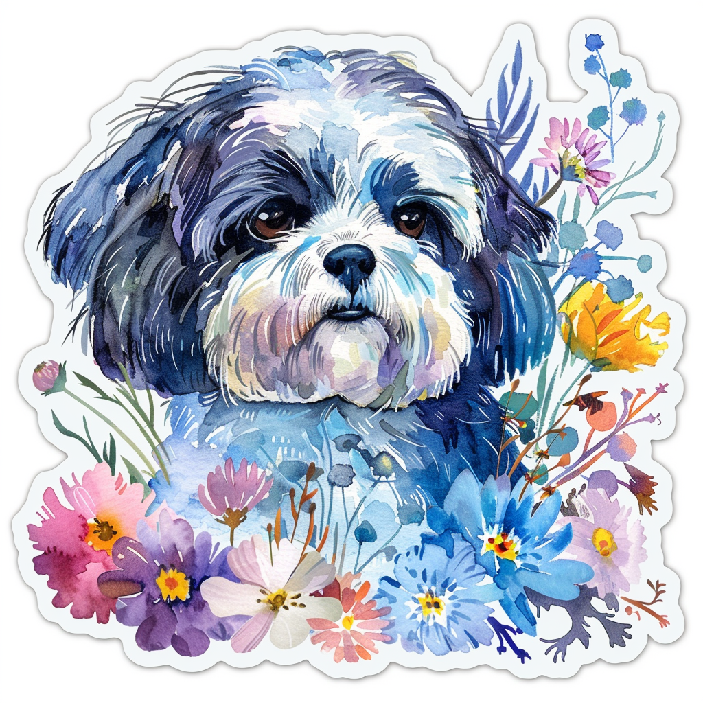 Adorable Shih Tzu Dog Expressive surreal Vinyl Decal Sticker for Car, Laptop, Tumbler and more # F018374