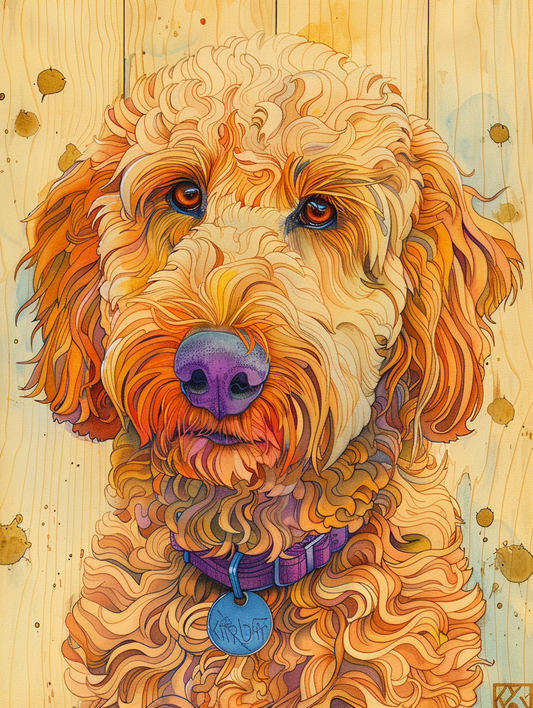 Poster of Goldendoodle dog Expressive surreal Poster # F024276