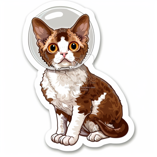 Adorable Cornish Rex Cat Expressive surreal Vinyl Decal Sticker for Car, Laptop, Tumbler and more # F021608-4" x 4"