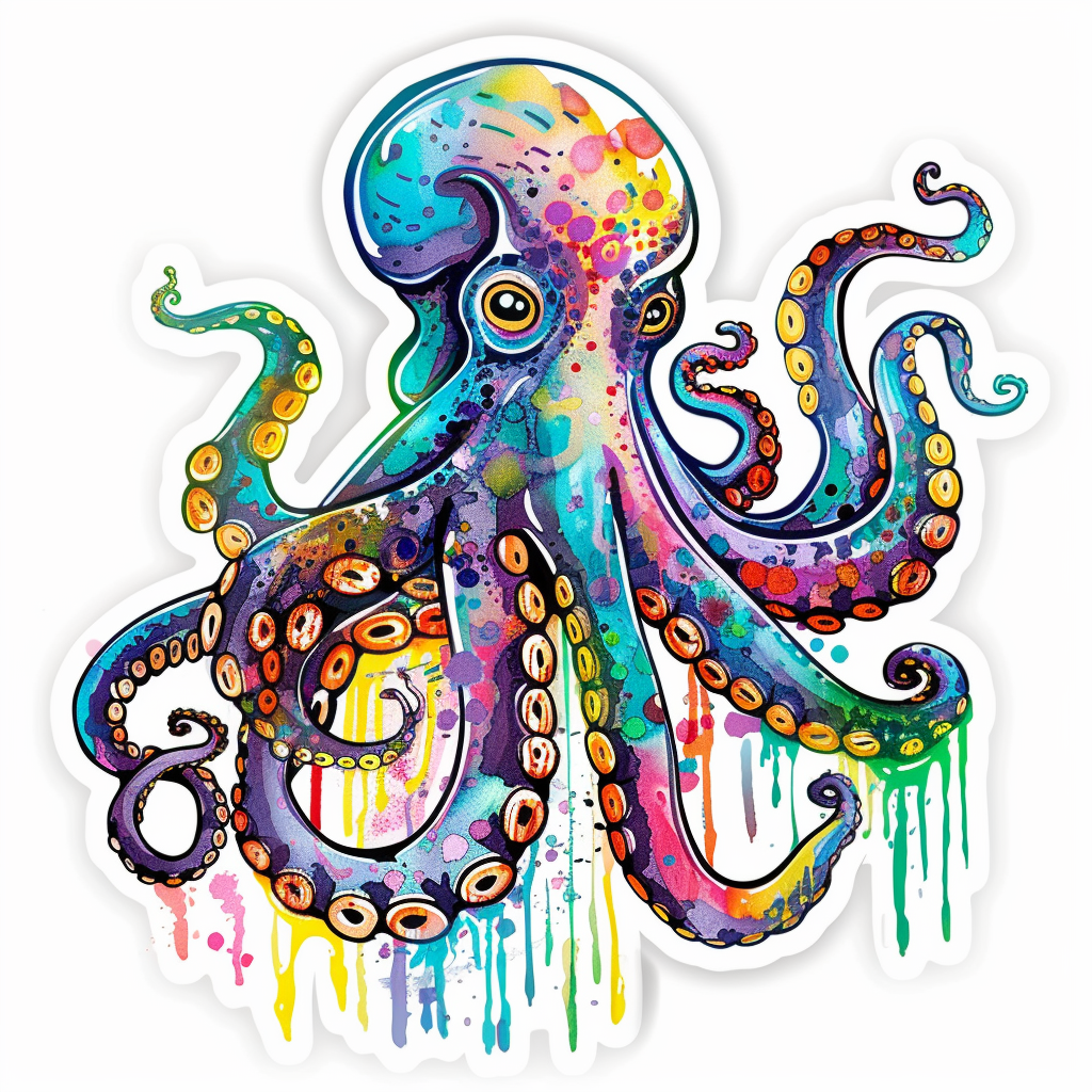 Sticker of a Octopus heartcore majestic Expressive surreal Vinyl Decal Sticker for Car, Laptop, Tumbler and more # F015443
