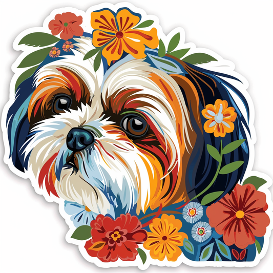Adorable Shih Tzu Dog Expressive surreal Vinyl Decal Sticker for Car, Laptop, Tumbler and more # F018379
