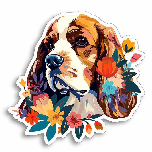 Cocker Spaniel Dog floral majestic Expressive surreal Vinyl Decal Sticker for Car, Laptop, Tumbler and more # F020085-4" x 4"