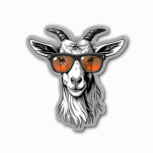 Goat wearing sunglasses Expressive surreal Vinyl Decal Sticker for Car, Laptop, Tumbler and more # F020466-4" x 4"