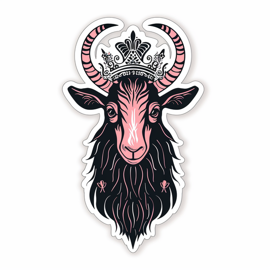Goat Crowned majestic Expressive surreal Vinyl Decal Sticker for Car, Laptop, Tumbler and more # F020552-4" x 4"
