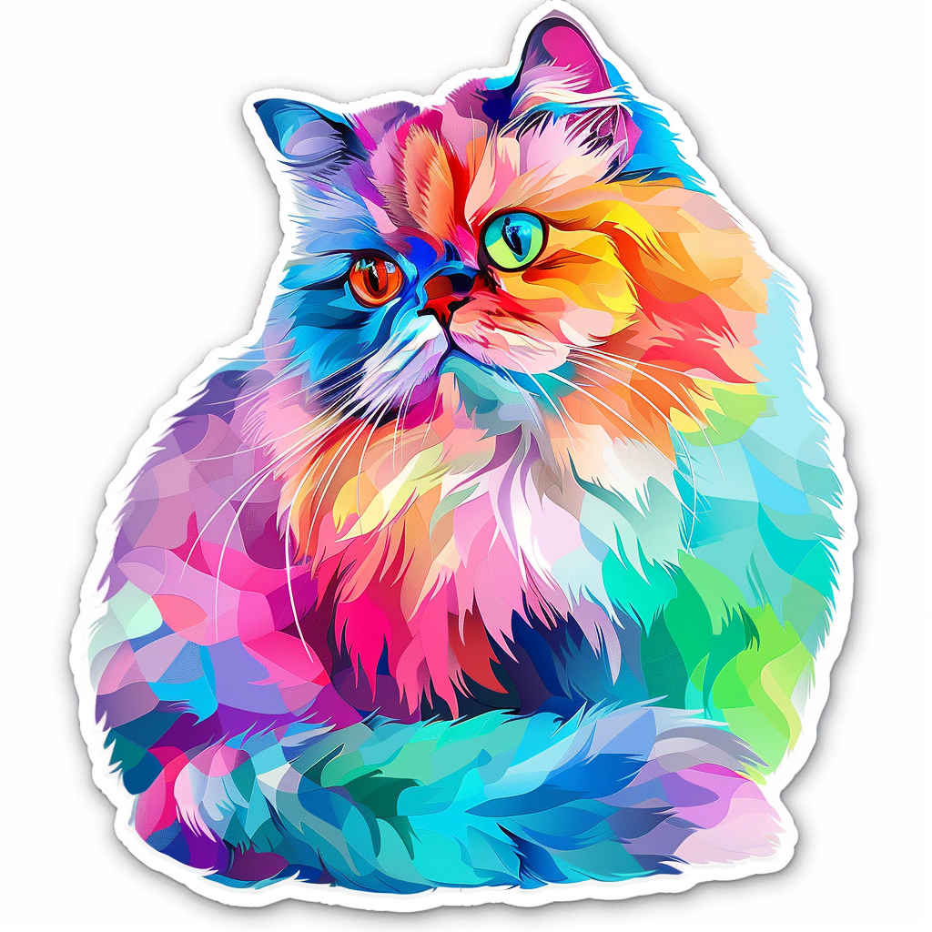 Sticker of a Persian Cat Expressive surreal Vinyl Decal Sticker for Car, Laptop, Tumbler and more # F016417