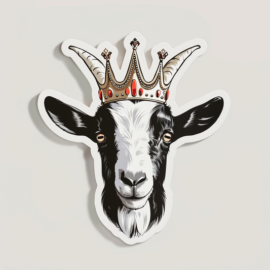 Goat Crowned majestic Expressive surreal Vinyl Decal Sticker for Car, Laptop, Tumbler and more # F020547-4" x 4"
