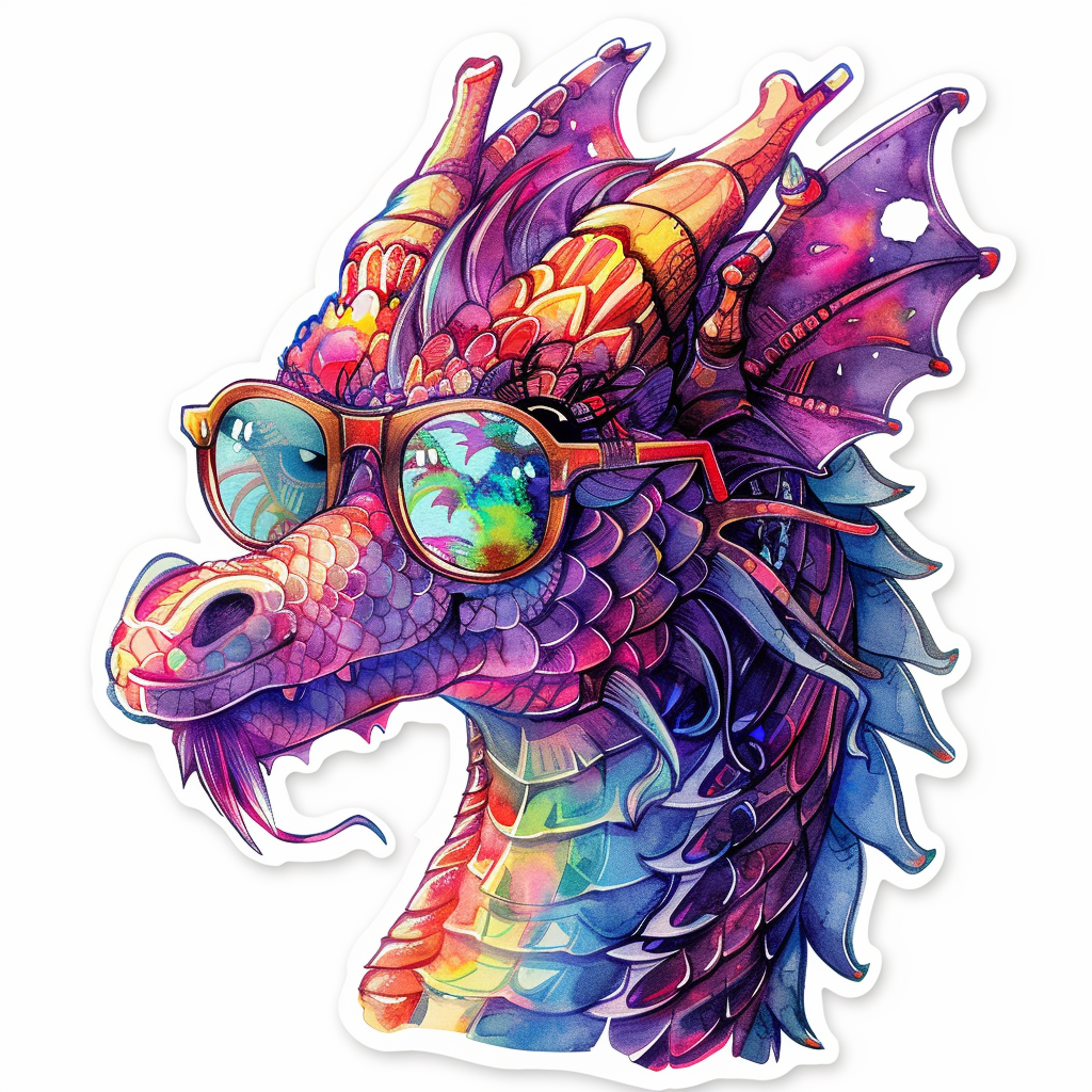 Dragon wearing sunglasses majestic Expressive surreal Vinyl Decal Sticker for Car, Laptop, Tumbler and more # F018927