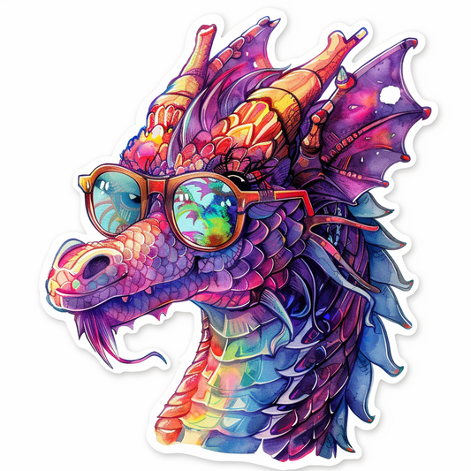 Dragon wearing sunglasses majestic Expressive surreal Vinyl Decal Sticker for Car, Laptop, Tumbler and more # F018927