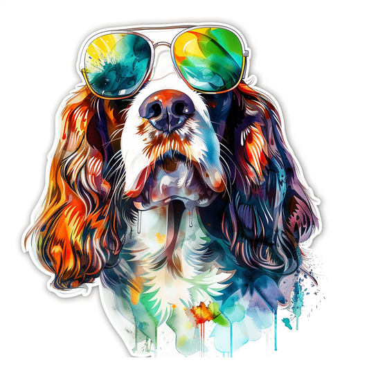 Sticker of a Cocker Spaniel Dog wearing sunglasses Expressive surreal Vinyl Decal Sticker for Car, Laptop, Tumbler and more # F020131