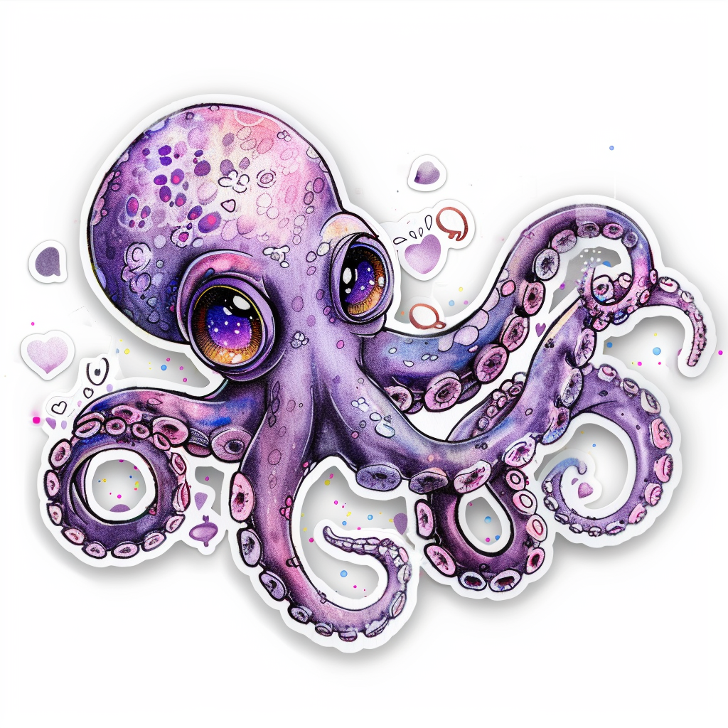 Sticker of a Octopus heartcore texture Expressive surreal Vinyl Decal Sticker for Car, Laptop, Tumbler and more # F015792