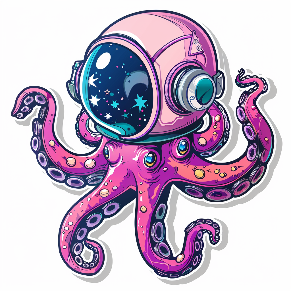 Sticker of a Cute and Adorable Octopus full body space suit Expressive surreal Vinyl Decal Sticker for Car, Laptop, Tumbler and more # F015803