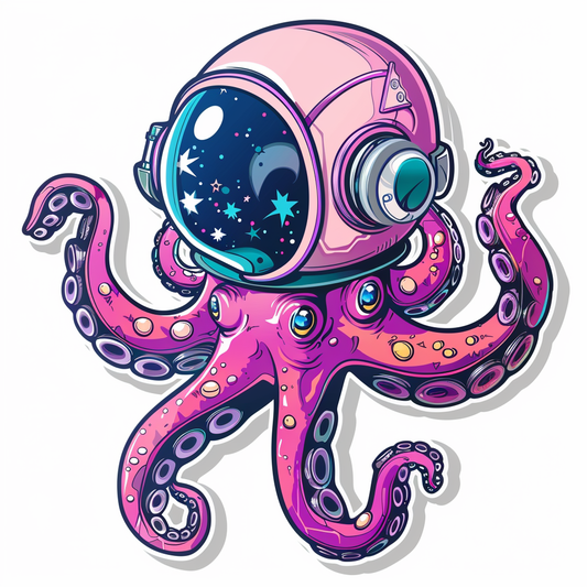 Sticker of a Cute and Adorable Octopus full body space suit Expressive surreal Vinyl Decal Sticker for Car, Laptop, Tumbler and more # F015803