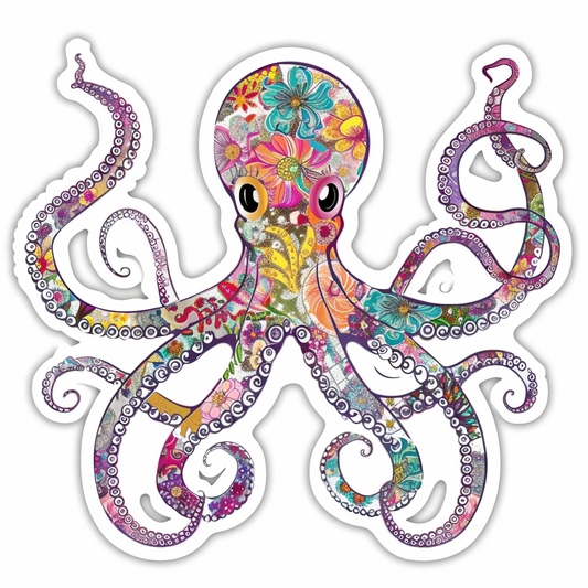Octopus floral majestic Expressive surreal Vinyl Decal Sticker for Car, Laptop, Tumbler and more # F015558-12" x 12"