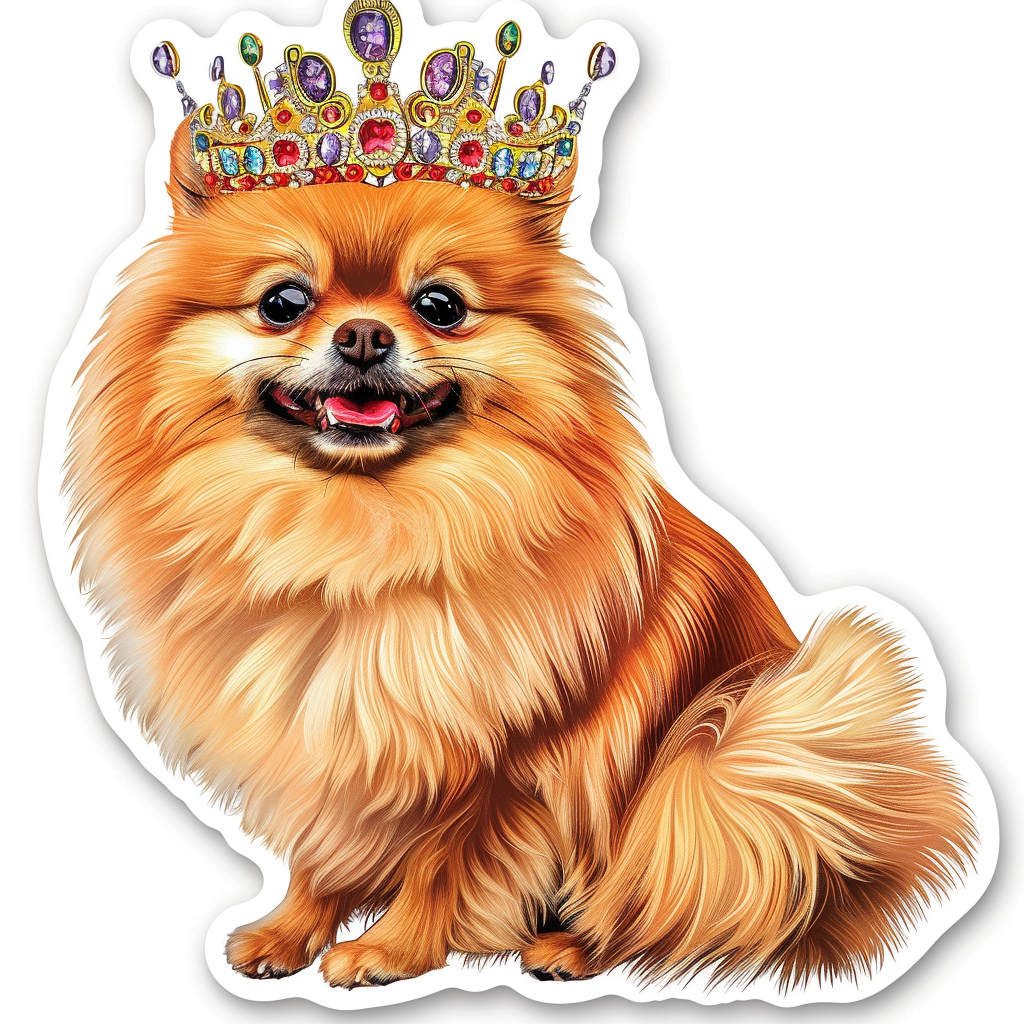 Sticker of a Pomeranian Dog crowned majestic Expressive surreal Vinyl Decal Sticker for Car, Laptop, Tumbler and more # F013926
