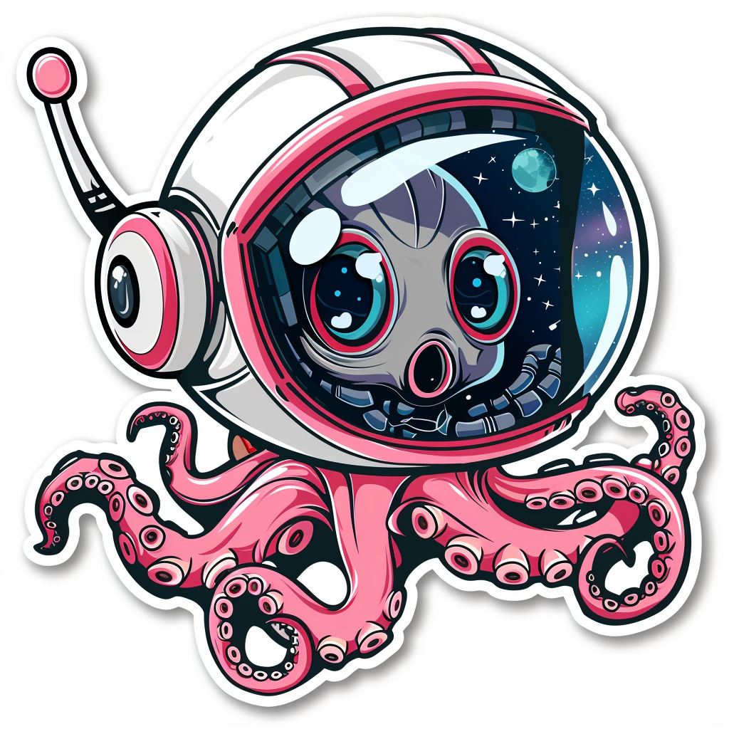 Sticker of a Cute and Adorable Octopus full body space suit Expressive surreal Vinyl Decal Sticker for Car, Laptop, Tumbler and more # F015805