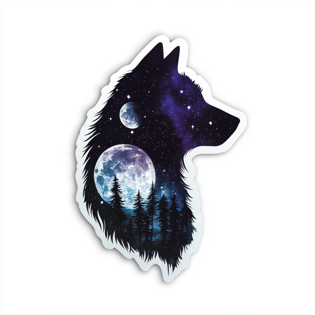 Wolf Moon and Stars Vinyl Decal Sticker for Car, Laptop, Tumbler and more # F025688