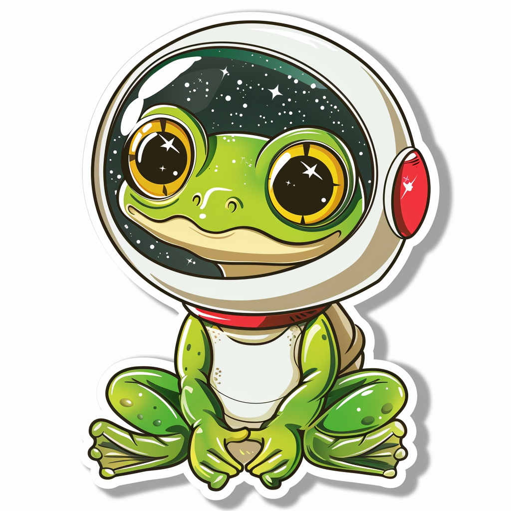 Sticker of a Cute and Adorable Frog full body wearing space suit Expressive surreal Vinyl Decal Sticker for Car, Laptop, Tumbler and more # F016636