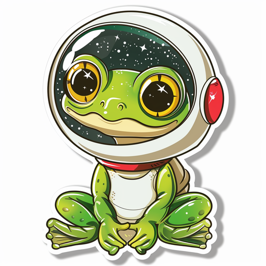 Sticker of a Cute and Adorable Frog full body wearing space suit Expressive surreal Vinyl Decal Sticker for Car, Laptop, Tumbler and more # F016636