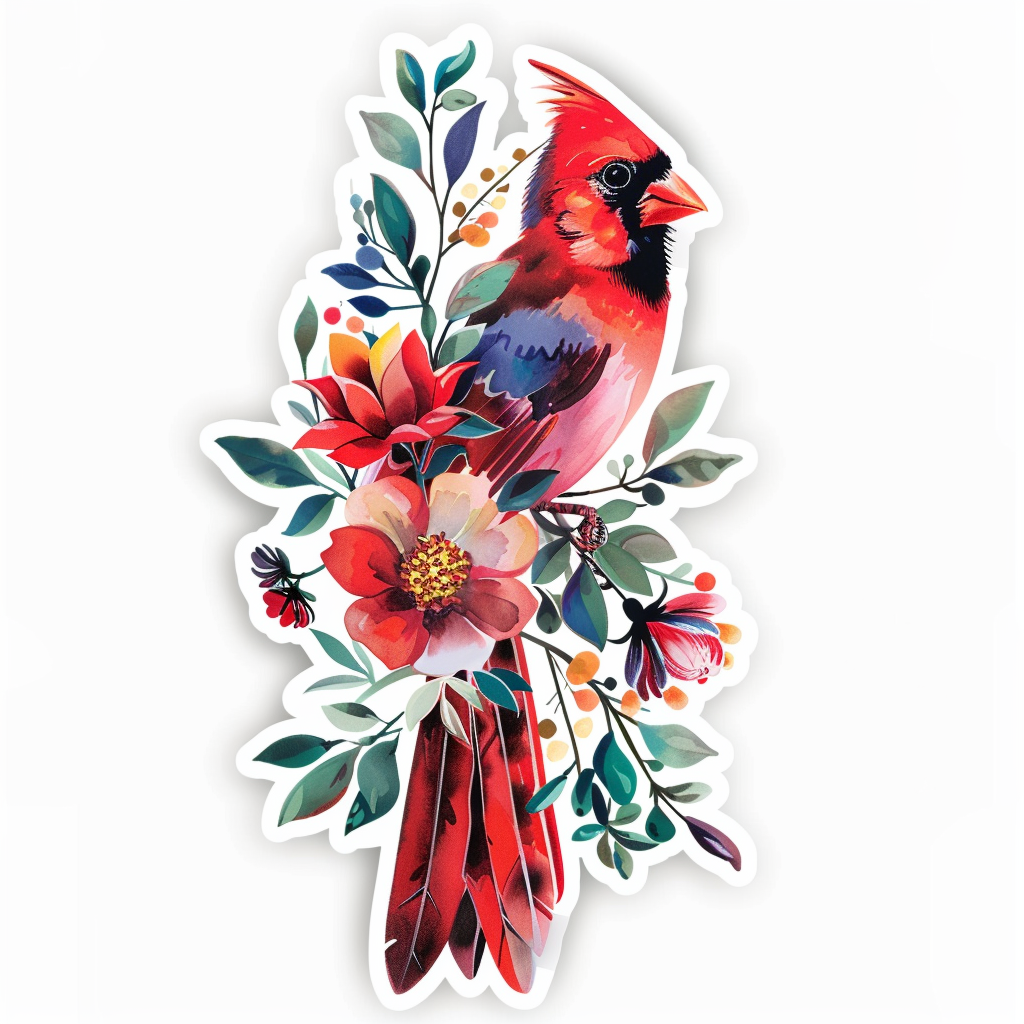 Cardinal Bird majestic Expressive surreal Vinyl Decal Sticker for Car, Laptop, Tumbler and more # F024226