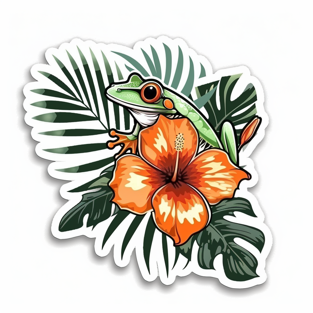 Sticker of a Frog floral majestic Expressive surreal Vinyl Decal Sticker for Car, Laptop, Tumbler and more # F016645