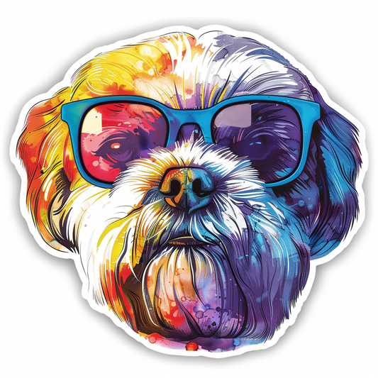 Shih Tzu Dog wearing sunglasses majestic Expressive surreal Vinyl Decal Sticker for Car, Laptop, Tumbler and more # F018752