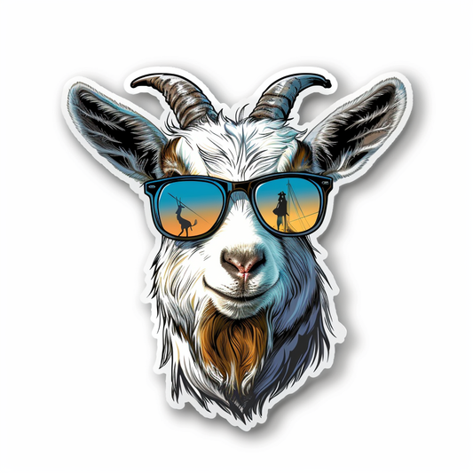 Goat wearing sunglasses Expressive surreal Vinyl Decal Sticker for Car, Laptop, Tumbler and more # F020458-4" x 4"